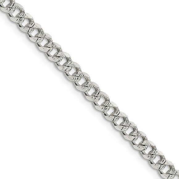 4.5mm Sterling Silver Solid Pave Curb Chain Necklace 18 Inch